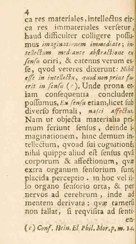 4 ca res materiales.intelleflus drca res immarenales versetur, haud difficuiter colligere poflb- INUS imaginatianem immediate; in- /e//sh^»< mediante abfiraßione.x /e»/i.