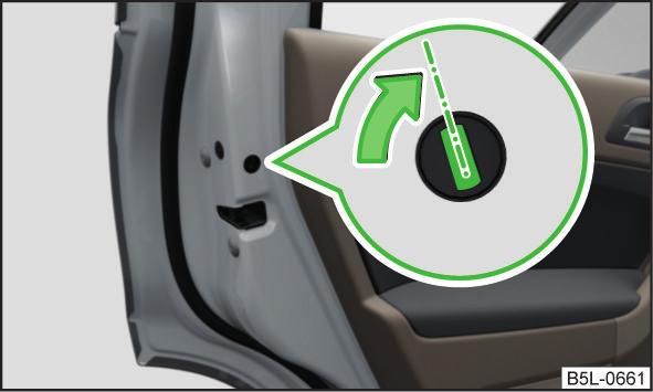 När bilen har låsts med centrallåsknappen, gäller följande. Dörrar och bagagerumslucka kan inte öppnas från utsidan (säkerhet t.ex. vid stopp i en korsning).