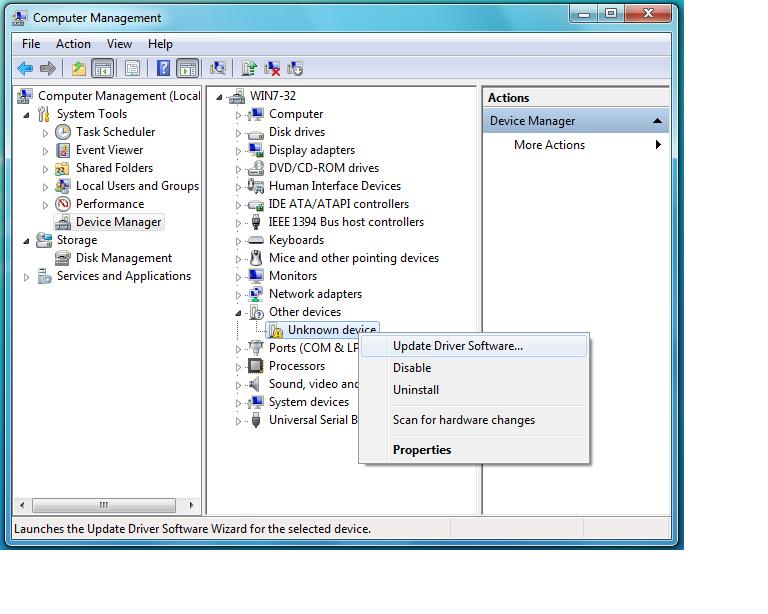 2. Under Computer Management (Local) (Datorhantering (Lokal)) klickar du på Device