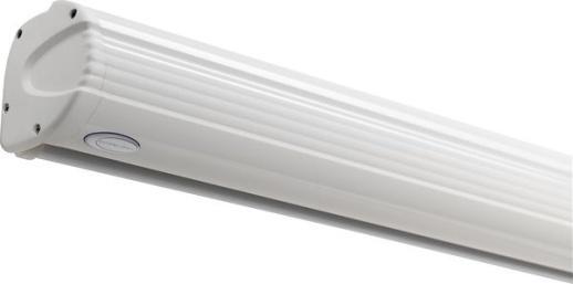 Helvit flamhärdig duk med svart baksida. Kasetterna är tillverkade av plåt eller aluminium och är vitlackerade. Beslag för infästning direkt på vägg eller tak ingår.