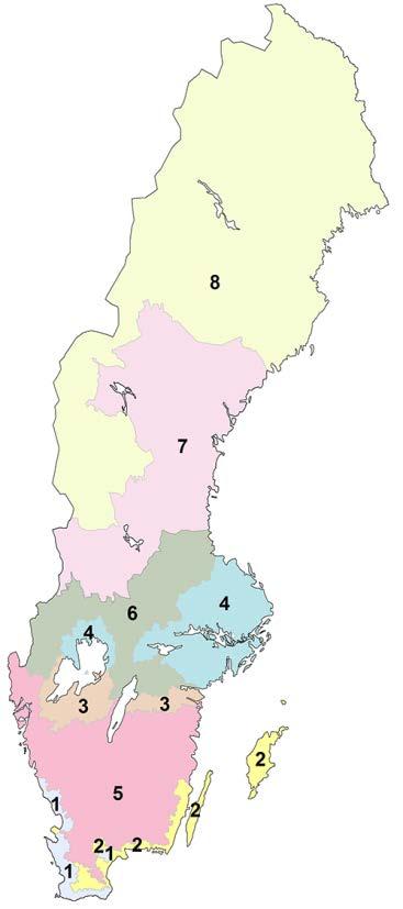 Analys av regional rapportering av FBI med dagens datainsamling Vi analyserade FBI-14 för de åtta olika produktionsområdena (PO) i Sverige (Figur 4, Tabell 2).