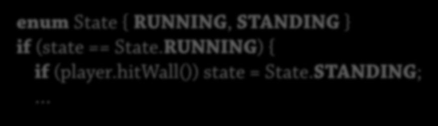 STATE_RUNNING) { if hitwall()) state = STATE_STANDING; Bäst, vid fixerat