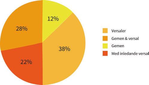 4.3.1 Gemen och versal Figur 14 visar att 38 % hade genomgående versaler i logotypen. 28 % hade gemena och versala bokstäver.