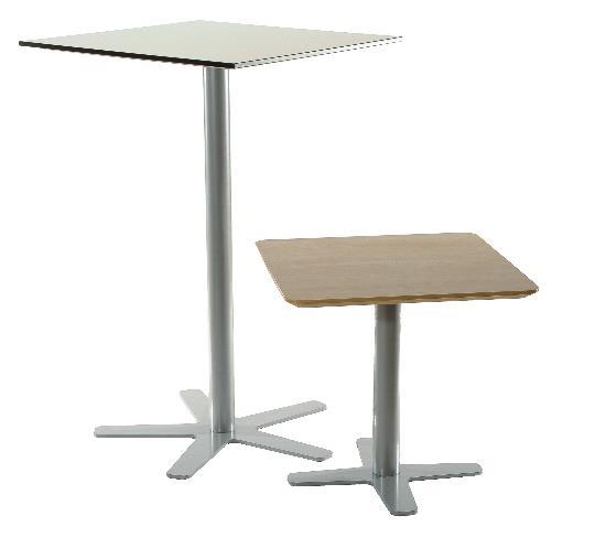 Emil Cafebord med stabilt krysspelarstativ. Skivorna beläggs med våra skivor laminat, linoleum eller softlaminat=ljudämpande laminat.