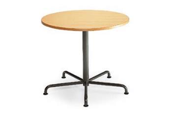 Runda bord fås med 5-spets ben. Ställfötter är standard. Höjd 72cm med skiva. Vid rundade hörn är standard Radie 50 om inget annat anges i order.
