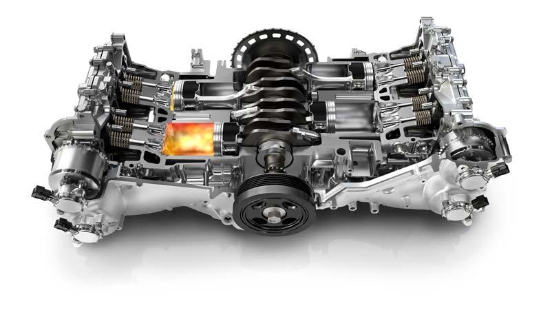 BOXERMOTORER Subarus Boxermotorer är både lätta och kompakta. Boxermotorernas liggande cylindrar ger märkbart mycket mjukare och effektivare gång än både rad- och v-motorer.