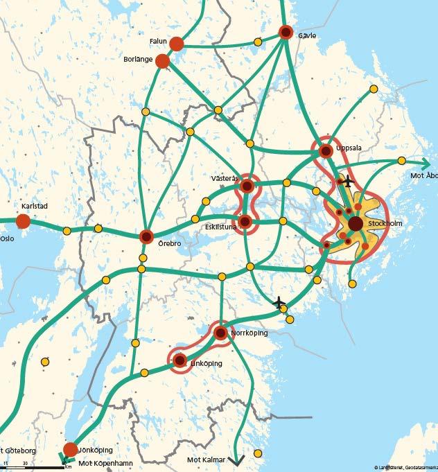 31 Karta 16 Storregional strukturbild för Östra Mellansverige 2050 (källa: ÖMS 2050, samrådshandling Stockholms läns landsting) 7.