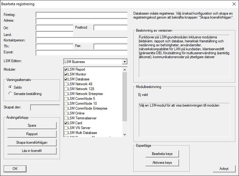 2 Installation 18 / 141 ð Vid installation av LSM BUSINESS eller LSM PROFESSIONAL visas fönstret automatiskt första gången anslutning upprättas mellan klienten och databasen.