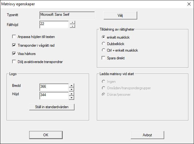 36 / 141 Inställningarna för standardvyn kan anpassas via menyraden i Vy/ Matris Vy Egenskaper. Typsnitt Du kan välja valfritt typsnitt. Fälthöjd Du kan anpassa fältens höjd i punkter.