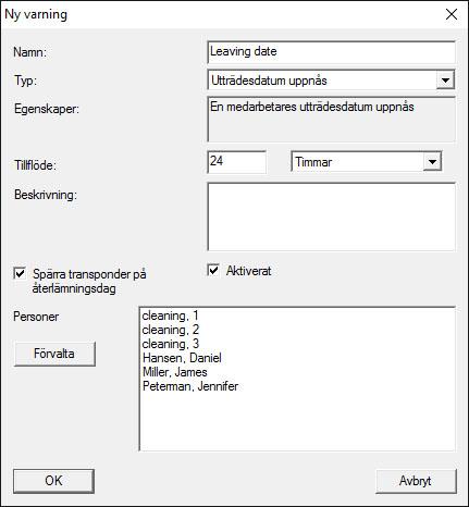 93 / 141 När en varning har valts kan inställningarna redigeras.