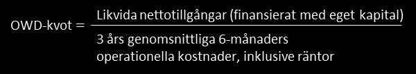 FINANSIELL INFRASTRUKTUR 15 OWD-kvoten ett komplement i analysen av beredskap för en ordnad nedläggning Kvoten visar relationen mellan totala likvida nettotillgångar och tre års genomsnittliga