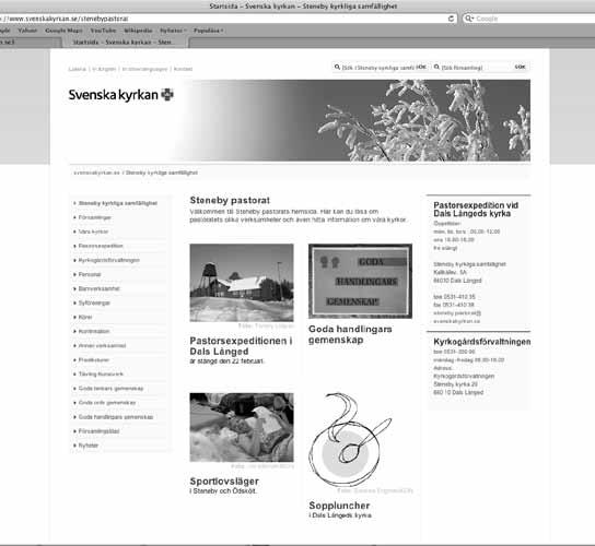 Pastoratets hemsida får allt fler besök Steneby pastorat håller på att bygga upp en hemsida för alla som vill skaffa information om verksamhet, pastorsexpeditionens öppettider, våra kyrkor,
