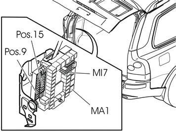 Installera 15 A-säkring i bakre elektronikmodulen (REM), position 9.