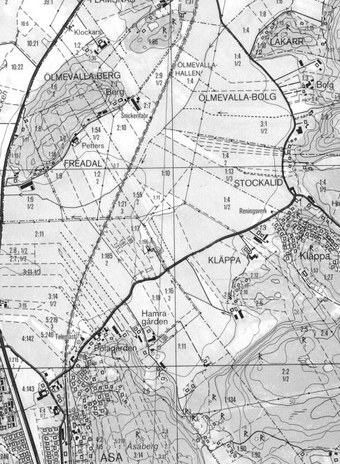 Fig. 2. Utdrag ur Ekonomiska kartan, blad 6B 3f, med undersökningsområdet markerat.
