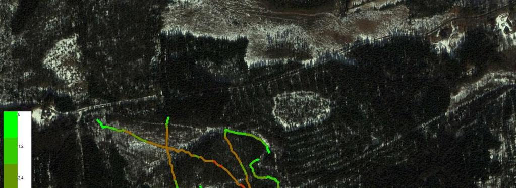 Figur. Tolkade torvmäktigheter utifrån markradarmätningen i norra delen av området. STICKSONDERING. OMFATTNING FÄLTARBETE Sticksonderingar utfördes 6 7 januari 6 av Carl-Henrik Månsson, Tyréns AB.