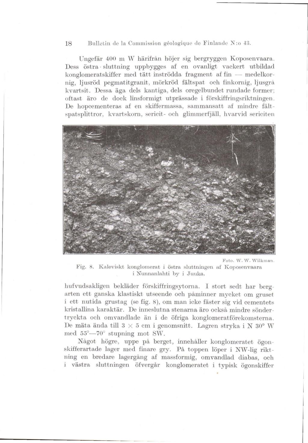 18 Bulletin dc la COlllmission geo[ogiqu(' dc Finlande N:o ~:3. Ungefär 400 m \V härifran höjer sig bergryggcn Koposenvaara.