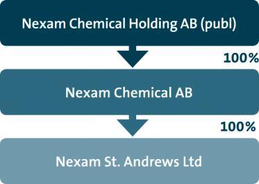 Koncernstruktur och kompletterande information Nexam Chemical Holding AB är ett svenskt publikt aktiebolag med organisationsnummer 556919-9432.
