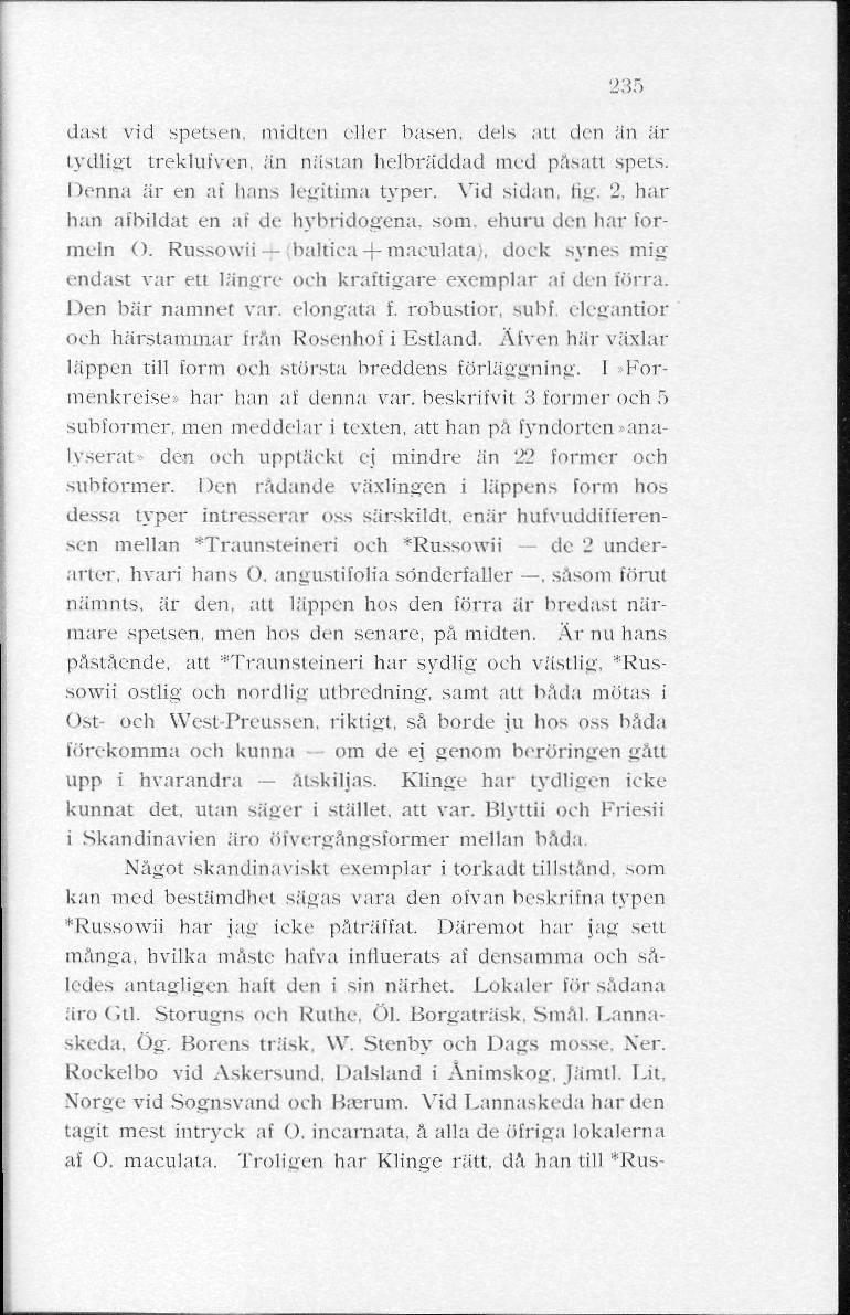 235 dast vid spetsen, midten eller basen, dels alt den än är tydligt treklufven. än nästan lielbräddad med påsatt spets. I >enna är en af lians legitima typer. Vid sidan, fig. 2.