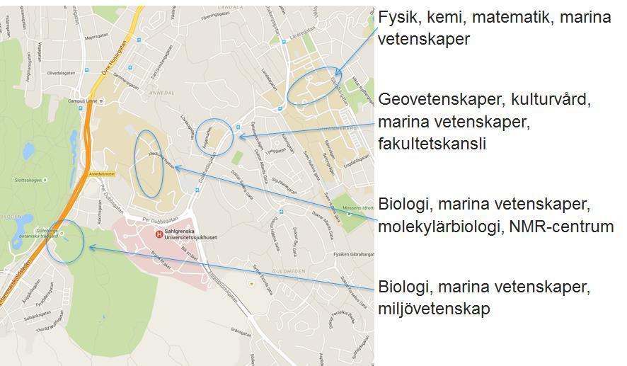 Inden for den nærmeste fremtid planlægges at samle fakultetets aktiviteter i Göteborg på tre adresser: Efter denne