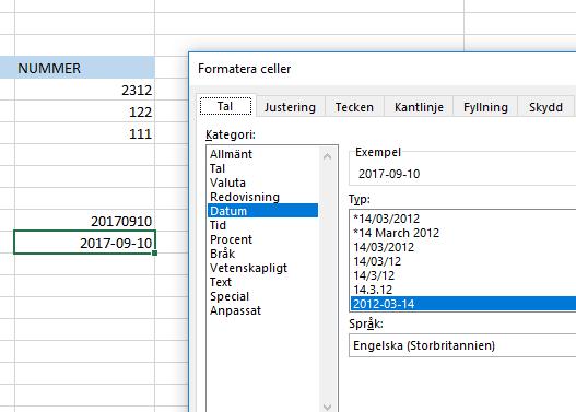 Datum med bindestreck Excel tolkar informationen i cellen som datum 7.