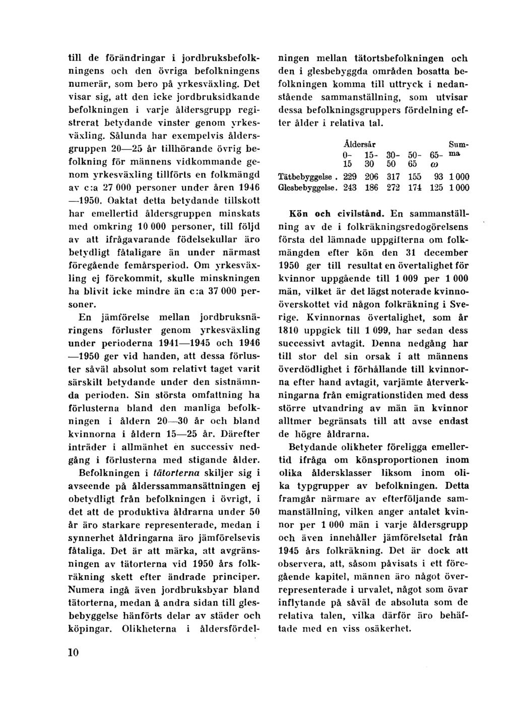 till de förändringar i jordbruksbefolkningens och den övriga befolkningens numerär, som bero på yrkesväxling.