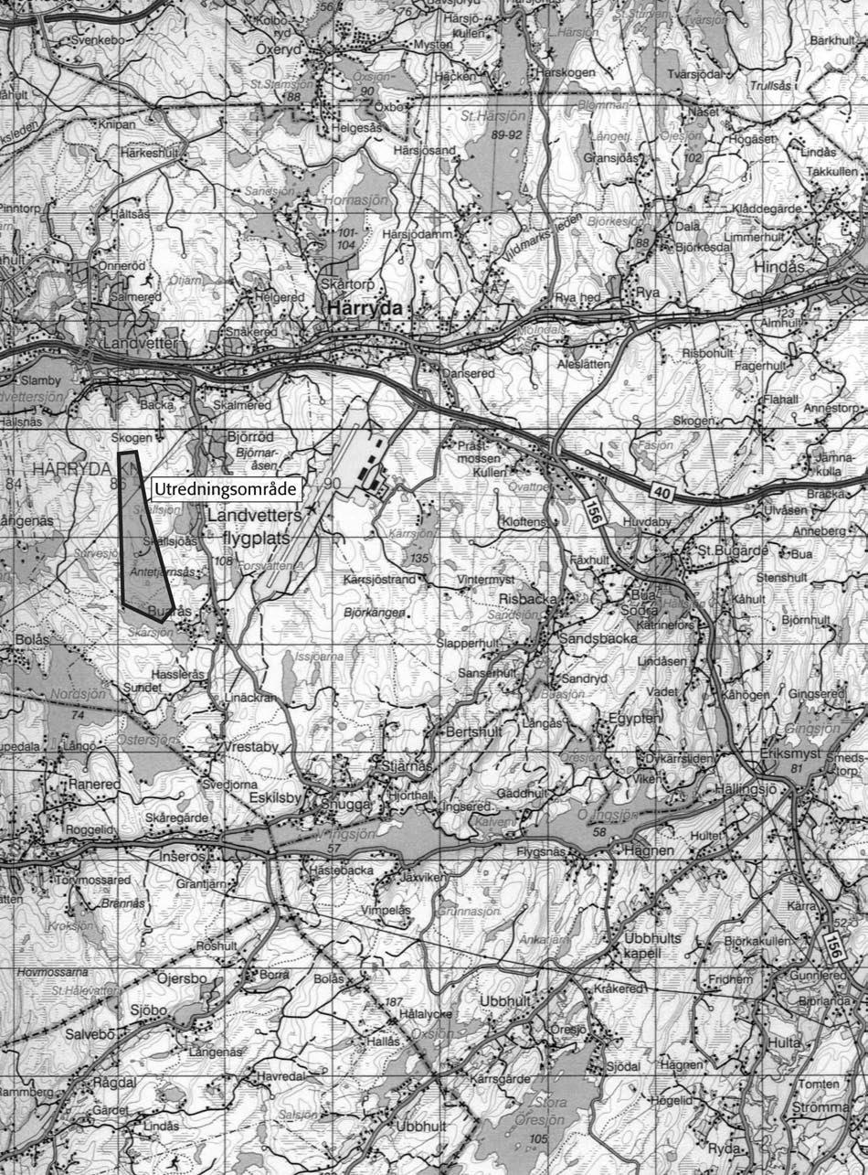 Fig. 2. Utsnitt ur Blå kartan, blad 61 Göteborg, med platsen för undersökningen markerad. Skala 1:100 000.