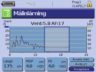 Använda målinlärning Målinlärning bevakar patientens ventilation i vila, med mål att lära sig patientens målalveolärventilation och målpatientfrekvens i förberedelse för ivaps-funktion.