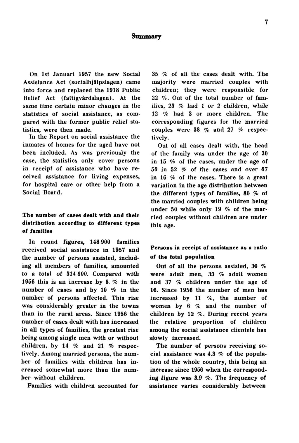 7 Summary On 1st Januari 1957 the new Social Assistance Act (socialhjälpslagen) came into force and replaced the 1918 Public Relief Act (fattigvårdslagen).