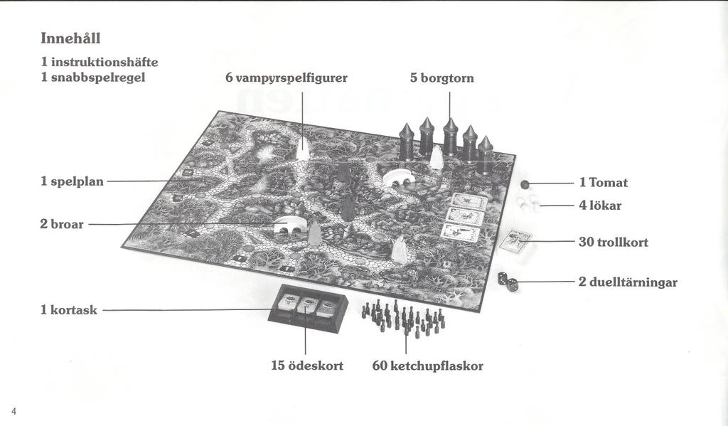 Inneheill 1 instruktionshafte 1 snabbspelregel 6 varnpyrspelfigurer 5 borgtorn 1 spelplan 2