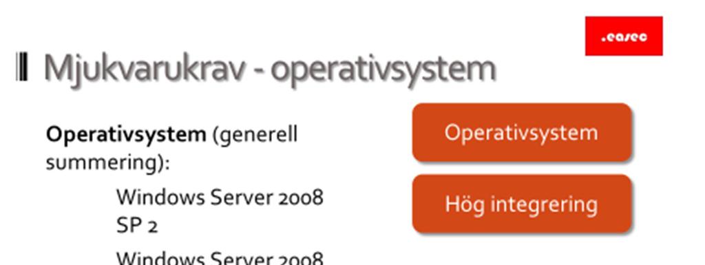 9 Mjukvara - operativsystem Operativsystem SQL Server kan installeras på följande operativsystem: - Windows Server 2008 SP2. - Windows Server 2008 R2 SP1. - Windows Server 2008 Core R2 SP1.