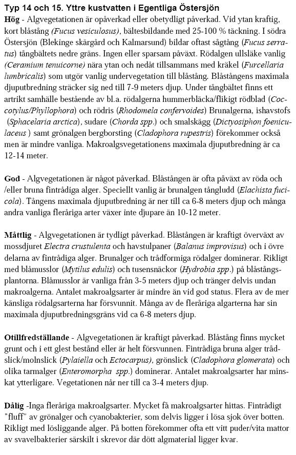 Tabell 4:3. Kvalitativa beskrivningar av makroalgsvegetation som kan användas som stöd vid expertbedömningar (Naturvårdsverket 2007b).