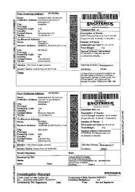 Exempel på en DHL-flygfraktsedel (3-sidors NCR-papper) 1:a kopian sätt i plastpåsen 2:a kopian för kuriren 3:e kopian för kliniken Underteckna & datera Exempel på TNT-flygfraktsedel Denna del är för