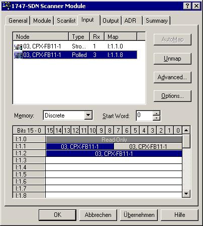 2. Montering Tilldelning av slavens I/O adresser Med flikarna [Output] och [Input] tilldelar du CPX terminalens I/O adresser till PLC operanderna.