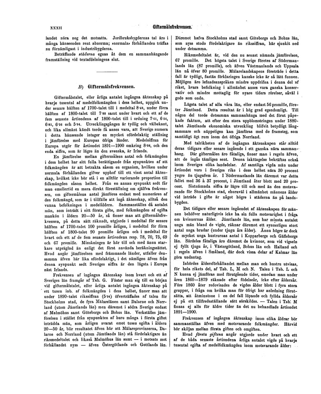 XXXII Giftermålsfrekvensen. landet nära nog det motsatta. Jordbruksbygdernas tal äro i inånga hänseenden rent abnorma;»normala> förhållanden träffas nu förnämligast i industribygderna.