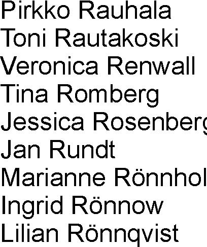 Mika Mattsson Luca Maurizi Malin Meikop Susanne MensingVarila Louise Mérus Melania Messina Olga Mezhevich Stella Mickelsson Pia Mikander Marcus Mohlin Kiki Molander Carsten Måsabacka Lea Mähönen Anna