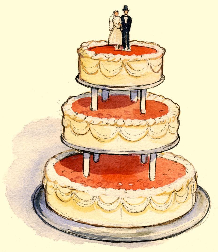 Bröllopstårtan (5/5) Peter och Jasmine tänker baka en bröllopstårta till sin kusin som ska gifta sig. a) Peter och Jasmine vill ta reda på hur stor en tårtbit är som motsvarar en portion.