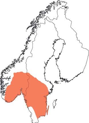 Figur 1. Område med ökande humushalter (TOC) i referenssjöarna under 1990-talet. Figur från Löfgren et al. 2003 Figure 1.