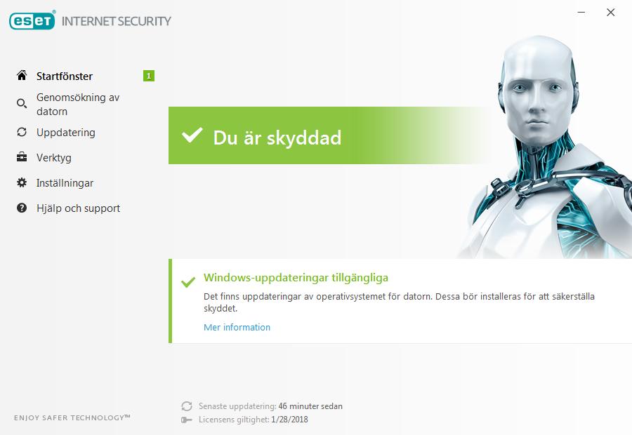 3. Nybörjarguide Detta kapitel ger en inledande översikt över ESET Internet Security och grundinställningarna. 3.