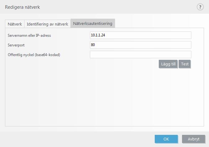 PEM-krypterad offentlig nyckel (.pem). Denna nyckel går att generera med ESET Authentication Server (se Nätverksautentisering serverkonfiguration).