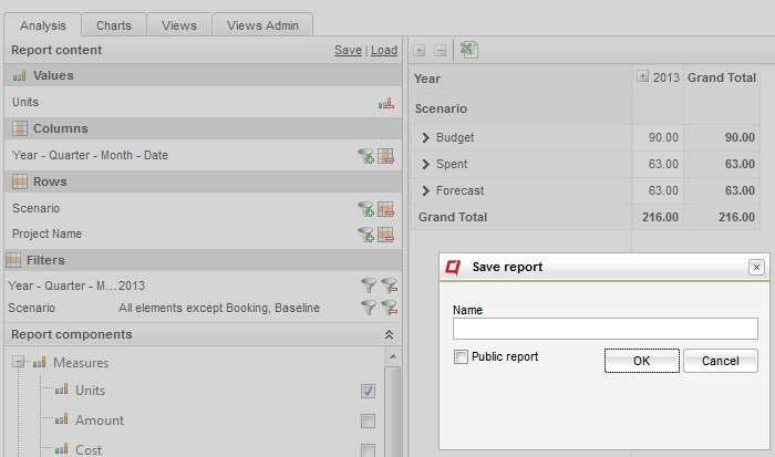 Spara och öppna rapporter Det är möjligt att spara rapporter både som personliga och som gemensamma rapporter. Gemensamma rapporter visas för alla användare med tillgång till rapportmenyn.