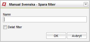Projektkontorsfiltrering Spara filter genom att klicka på Spara filter. Det går också att välja om andra ska kunna använda filtren.