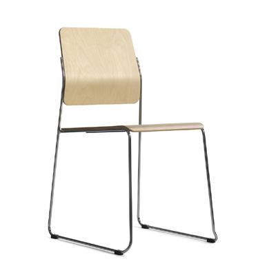 STOLAR CHAIRS Montoya Ingrid Backman Stol med stativ i krom eller pulverlack. Sits och rygg i bok, björk, ekfanér alt. bets. Utan klädsel, med klädd sits eller helklädd. Stapelbar och kopplingsbar.