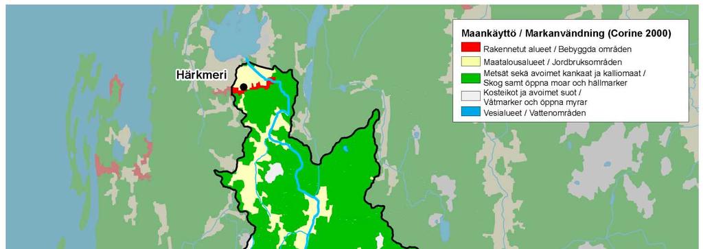 Tabell 2. Markanvändning på Härkmeri ås avrinningsområde (Corine2000).