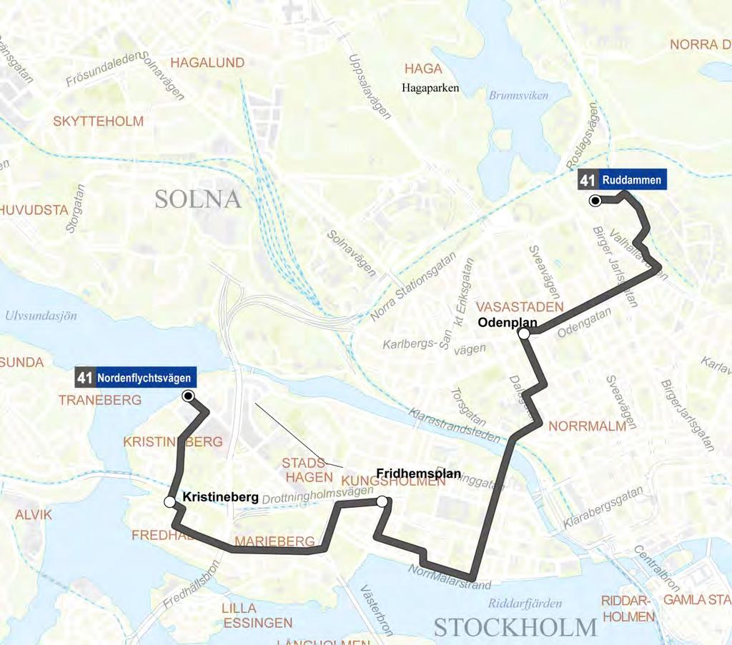 Linje 41: Moa Martinssons torg - Ruddammen Linjesträckning Ny linje från Fredhäll till Ruddammen.