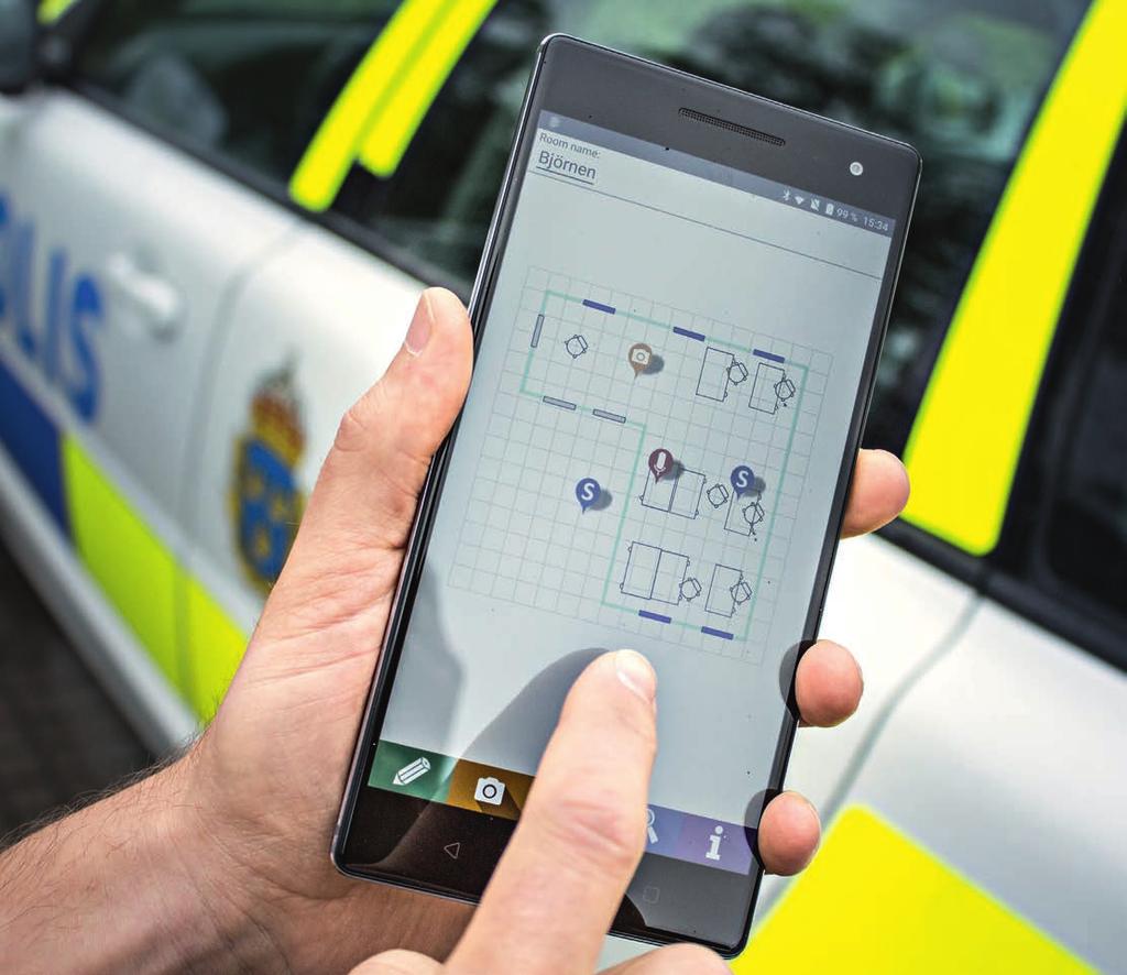 Kriminalteknik 2 2017 Just nu utvecklas en app som ska ge möjlighet till digital dokumentation direkt på en brottsplats, till exempel för att kunna markera var i ett rum ett specifikt fynd har gjorts.