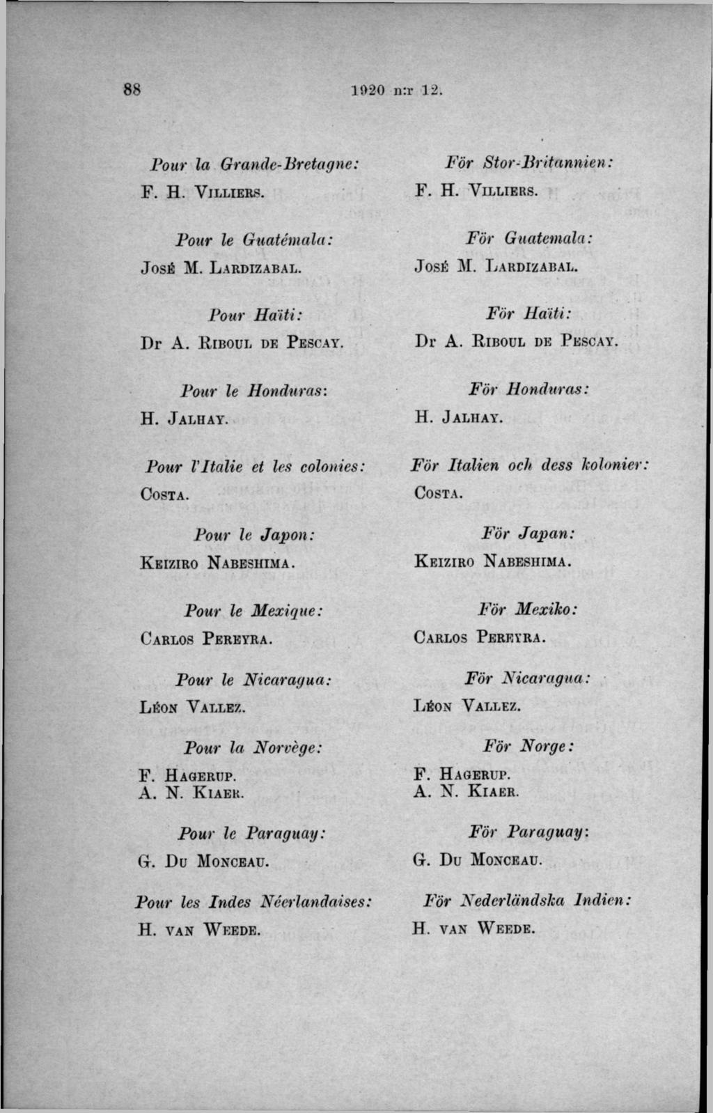 Four la Grande-Bretagne: F. H. V il l ie r s. För Stor-liritannien: F. H. V il l ie r s. Four le Guatémala: J osé M. L a r d iz a b a l. För Guatemala: J osé M. L a r d i z a b a l. Four Haiti: Dr A.