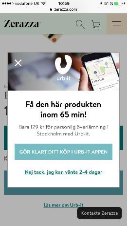 Urb-it-bara produkter visas och kan filtreras Vid val av