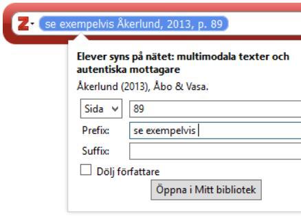 När du är klar med inställningarna klickar du på OK och följande ruta från Zotero kommer fram. Du kan söka på t.ex. titel eller författare. Sedan klickar du på returknappen.
