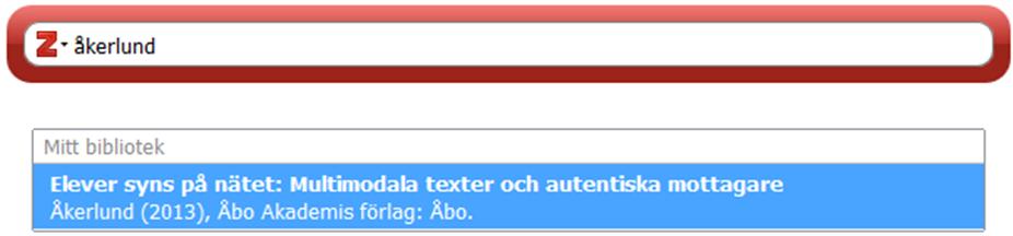 Den här referensen ovan kommer att se ut så här i texten om du använder APA-systemet: (Åkerlund, 2013) I referenslistan: Åkerlund, D. (2013b).