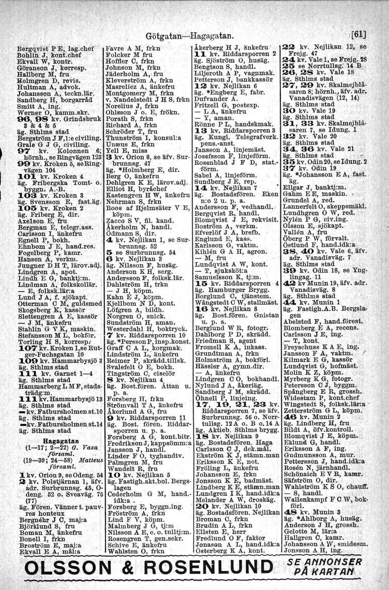 Bergqvist P'E, Iag.chef Bohlin J"kont:chef., Ekvall W, kontr. Göranson I, korresp. :~~~:~;nmd,f~~vis. ' Hultman A, advok., I Johansson A, teckn.!är. Sandberg H, borgarråd Smitt A, ing.